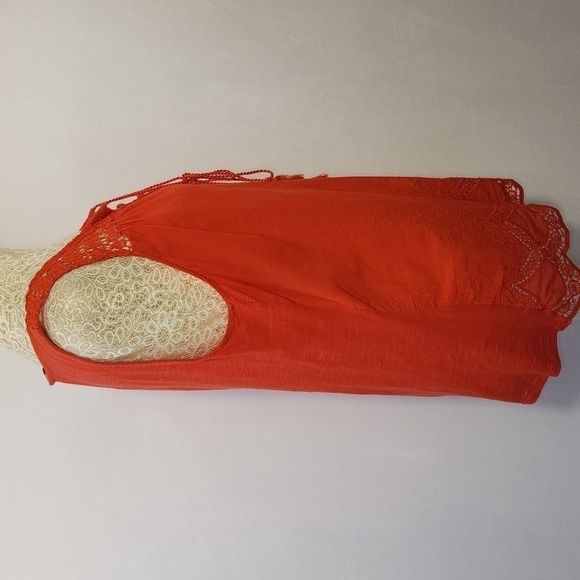 Cupio Orange Crochet Embroidered Sleeveless Tassel Tie 3/4 Button Front Top L - Picture 7 of 14